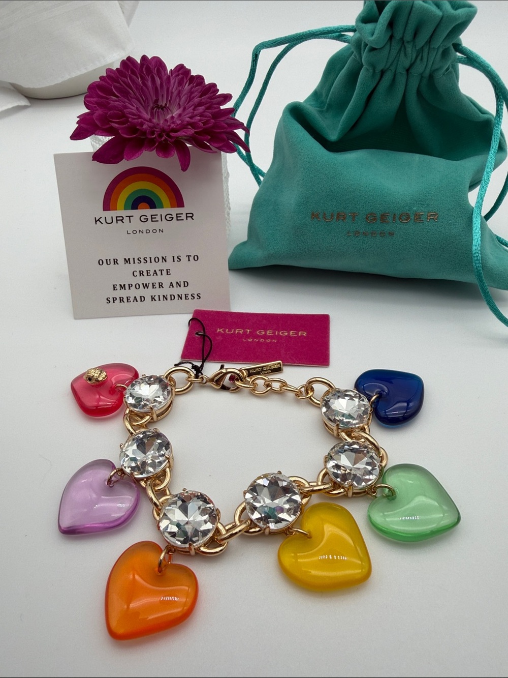 Kurt Geiger Gold-Tone Bracelet with Multicolored Heart Charms